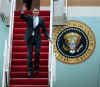 President Obama waves as he returns from Fort Meyers trip.