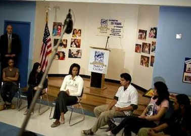 First Lady Michelle Obama visited Mary's Center and the Community Health Center in Washington where the First Lady spoke with high school students and read to elementary children.