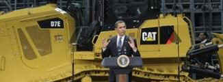 President Barack Obama meets with the CEO of Caterpillar and speaks to the employees of the Caterpillar plant in East Peoria on February 12, 2009.