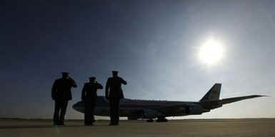 President Barack Obama leaves Andrews Air Force Base on Air Force One enroute to Elkhart, Indiana for a town meeting.