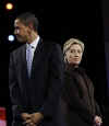 Barack Obama and Hillary Clinton at Democratic Presidential Debate at the Kodiak Theater in Los Angeles on January 31, 2008.