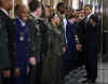 President Barack Obama greets military personnel after he visits the Pentagon for a meeting with the Joint Chiefs of Staff.
