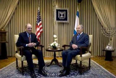 Middle East envoy George Mitchell meets in Jerusalem with Israel's President Shimon Peres.