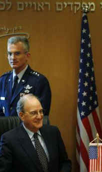 The US President's Middle East envoy George Mitchell meets with Israeli army officials in Tel Aviv on January 29, 2009.