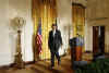 President Barack Obama after speaking to the Business Council comprising of the leaders of US corporations to outline President Obama's economic plan set at $787 billion. Obama spoke in the East Room of the White House on February 13, 2009.