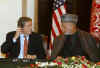 Richard Holbrooke, the US Special Envoy to India, Pakistan, and Afghanistan meets with Afghanistan's Afghan President Hamid Karzai in Kabul, Afghanistan on February 14, 2009. 