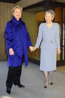 Secretary of State Clinton meets with Japan's Empress Michiko at the Imperial Palace in Tokyo.