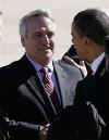 President Obama is greeted by Colorado Governor Bill Ritter at Buckley Air Force Base near Denver.