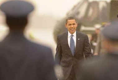 President Barack Obama arrives at Andrews Air Force Base on Marine One (photo) to board Air Force One.