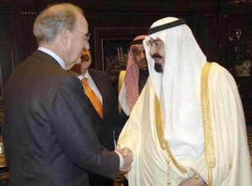 President Barack Obama's Middle East envoy George Mitchell meets with Saudi King Abdullah at the Royal Palace in Riyadh.