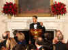 President Barack Obama and Michelle Obama host a dinner for US Governors in the State Dining Room of the White House. After the dinner and President Obama's remarks the Governors attended entertainment in the East Room of the White House.