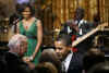 First Lady Michelle Obama hosts a function for musician Stevie Wonder who was awarded the Library of Congress Gershwin Prize in a ceremony in the East Room of the White House on February 25, 2009.
