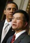 President Obama nominates former Washington Governor Gary Locke as Commerce Secretary after two other nominees decided to opt out of the their nomination. Obama and Biden made the announcement in the Eisenhower Executive Building.