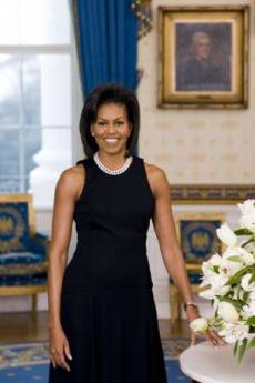 The White House releases the official portrait of First Lady Michelle Obama taken in the Blue Room of the White House.