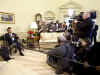 President Barack Obama talks to reporters in the Oval Office of the White House after discussions on his economic stimulus plan.