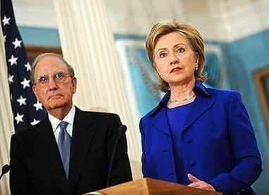 Secretary of State Clinton holds a press conference after the return of envoy George Mitchell from his Mid-east tour.