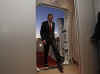 President Obama boards Air Force One for the first time as President. Obama is given an Air Force One jacket and mingles with reporters in the press cabin. Obama appeared at a Democratic conference in Williamsburg, Virginia on February 5, 2009.