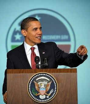 President Obama speaks at the American Recovery Act Implementation Conference in the Eisenhower Executive Building on the White House campus on March 12, 2009.