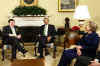 President Obama, Secretary of State Hillary Clinton, US National Security Adviser James Jones, Irish PM Cowen and Northern Ireland's leaders meet with the media in the Oval Office of the White House.