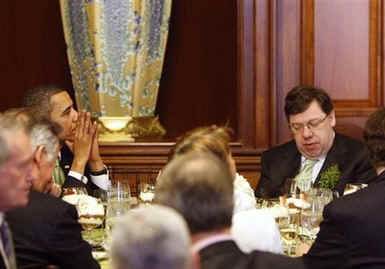 President Barack Obama has lunch at the Capitol Building with Ireland's Prime Minister Brian Cowen.