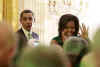 President Barack Obama, First Lady Michelle Obama, and Vice President Joe Biden join Irish Prime Minister Brian Cowen and leaders from Northern Ireland for a St. Patrick's Day reception in the East Room of the White House on March 17, 2009.