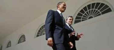 President Obama and PM Gordon Brown walk down the Colonnade to have a working lunch in the Old Family Dining Room.
