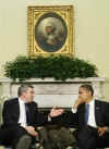 ObamaUK.com - President Barack Obama and the UK - PM Gordon Brown visits Washington on March 2-4, 2009. Barack Obama newspaper front page headlines, news, photos, and UK visits. Photo: President Obama meets with British Prime Minister Gordon Brown in the Oval Office of the White House on March 3, 2009.