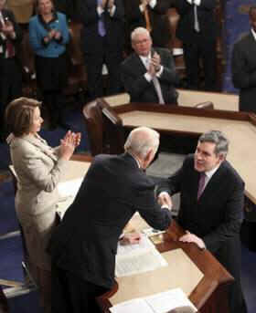 UK Prime Minister Gordon Brown addresses a joint Session of the US Congress at Capitol Hill in Washington, DC on March 4, 2009.