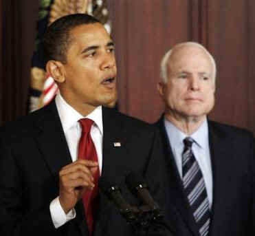 President Obama holds a press conference with Senator John McCain and other Senators to announce a plan for government reform to reduce wasteful spending which accounts for billions of dollars every year.