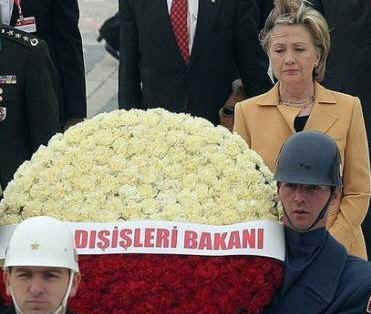 Secretary Clinton laid a wreath at the mausoleum of Ataturk, modern Turkey's founder.