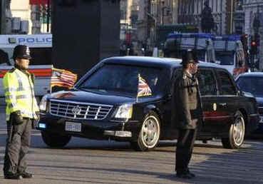 President's special limousine known as "The Beast" drove Obama to 10 Downing Street, the residence of the UK Prime Minister.