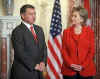 King Abdullah joins Secretary of State Hillary Clinton for a working lunch at the State Department in Washington on April 21, 2009.