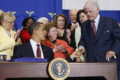 President Obama and Senator Kennedy at the SEED Public Charter School to sign the Edward M. Kennedy Serve America Act.