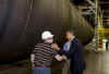 President Barack Obama tours the Trinity Structural Towers Manufacturing Plant in Newton, Iowa on Earth Day, April 22, 2009.