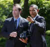 President Barack Obama at Teacher of the Year ceremony with Award Winner Anthony Mullen in the Rose Garden of the White House on April 28, 2009.