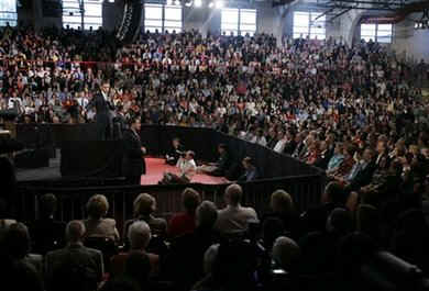 President Barack Obama speaks in a town hall meeting at Fox Senior High School in Arnold, Missouri on April 29, 2009.