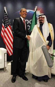 President Barack Obama meets with Saudi Arabia's King Abdullah at the Excel Centre in London on April 2, 2009.