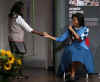 First Lady Michelle Obama visits students at the Elizabeth Garrett Anderson Language School in London on April 2, 2009.