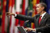 President Barack Obama holds a G20 press conference on the main stage of the Excel Centre in London, UK.