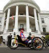President Barack Obama hosts the Wounded Warrior Soldier's Ride on the South Lawn of the White House on April 30, 2009.