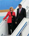 Secretary of State Hillary Clinton and National Security Advisor James Jones arrive in Prague, Czech Republic on Air Force One on April 4, 2009.