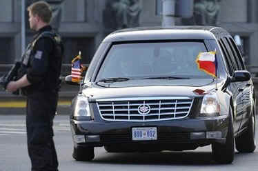 President Obama and First Lady Obama leave for the Prague Hilton to prepare for a busy next day in the capital.