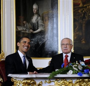 President Obama meets privately in the Prague Castle with Czech Republic President Vaclav Klaus.