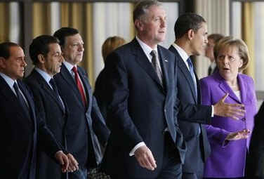 The European Union leaders and President Obama met for a group photo then broke off for bilateral meetings.