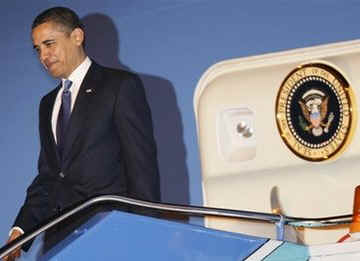 President Barack Obama arrives in Ankara, Turkey on Air Force One on April 5, 2009.