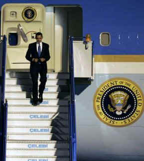 President Barack Obama arrives in Ankara, Turkey on Air Force One on April 6, 2009 after a day in Prague, Czech Republic.
