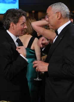Timothy Geithner and Collin Powell  join press correspondents, the Washington elite, and Hollywood celebrities at the annual White House Correspondents Association Dinner at the Washington Hilton on May 9, 2009.