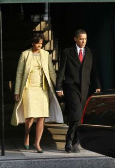 Michelle and Barack Obama leave Blair House for limousine to St. John's Episcopal Church across from the White House.