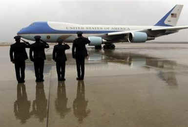 President Obama departs Andrews Air Force Base on Air Force One.
