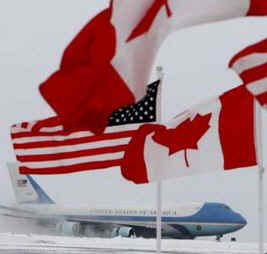 President Barack Obama lands in Ottawa on Air Force One.